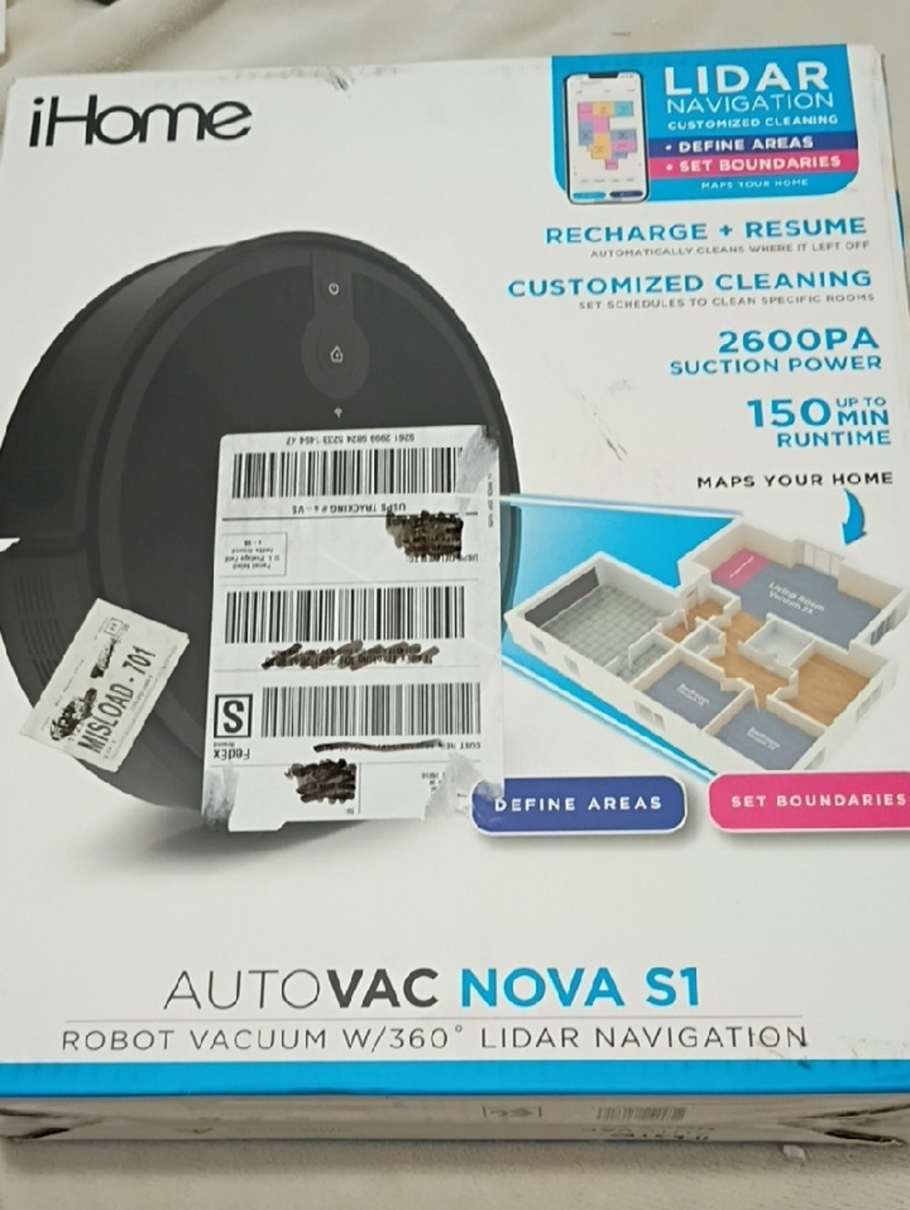 iHome Nova S1 Robot Vacuum - Black & White